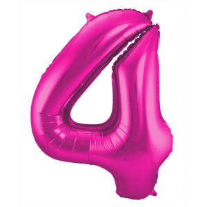 NUMBER 4 MAGENTA / HOT PINK METALLIC FOIL BALLOON - 86CM