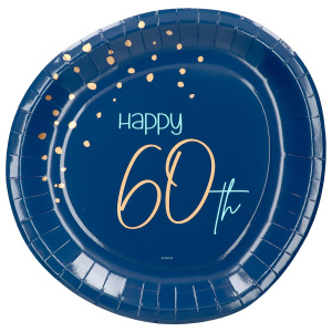 8 X 60TH BIRTHDAY TRUE BLUE PARTY PLATES - 23CM