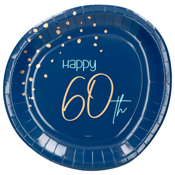 8 X 60TH BIRTHDAY TRUE BLUE PARTY PLATES - 23CM