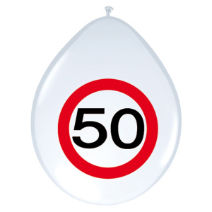 8 X 50TH BIRTHDAY TRAFFIC SIGN BALLOONS - 30CM