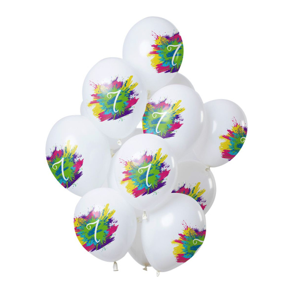 12 X NUMBER 7 COLOR SPLASH BALLOONS - 30CM