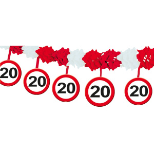 20TH BIRTHDAY TRAFFIC SIGN GARLAND WITH HANGERS - 4M