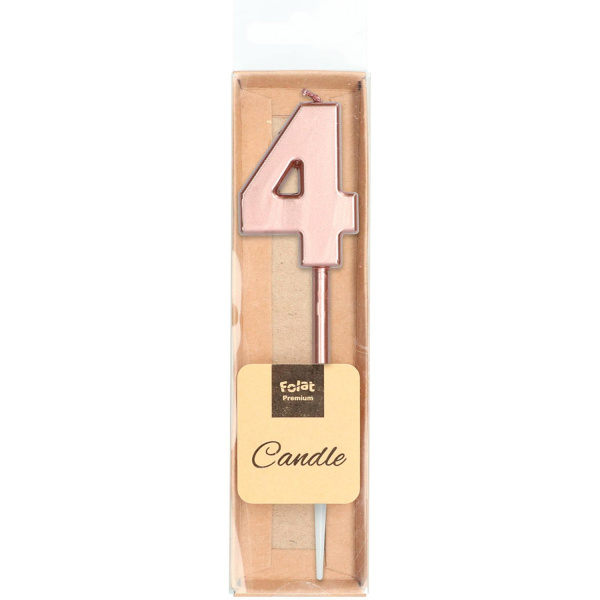 NUMBER 4 ROSE GOLD METALLIC CANDLE - 14CM