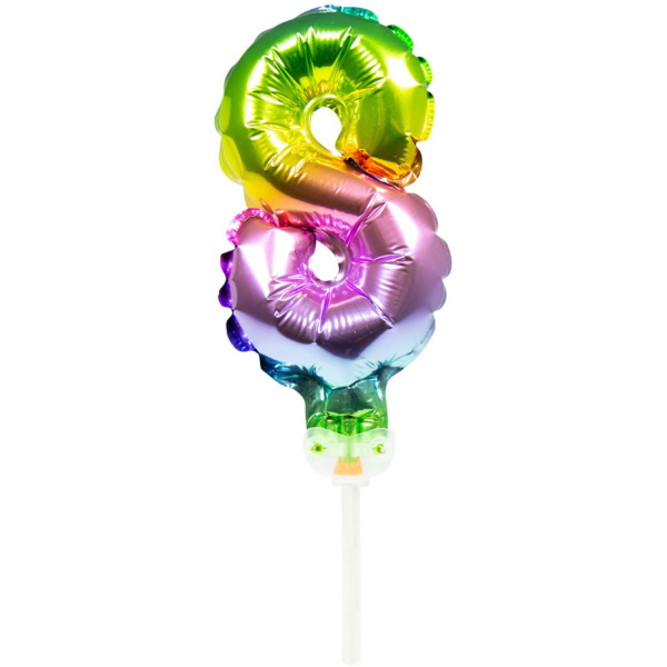 NUMBER 8 RAINBOW FOIL BALLOON CAKE TOPPER - 13CM