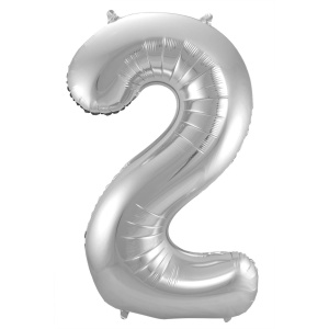 NUMBER 2 SILVER METALLIC FOIL BALLOON - 86CM