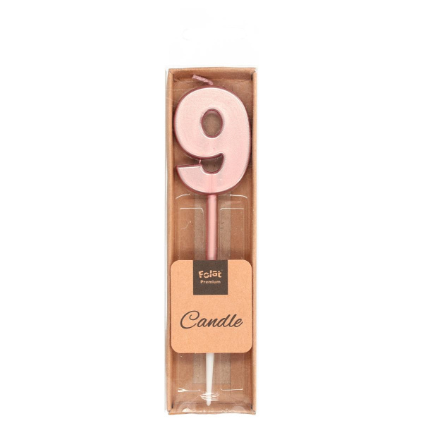 NUMBER 9 ROSE GOLD METALLIC CANDLE - 14CM