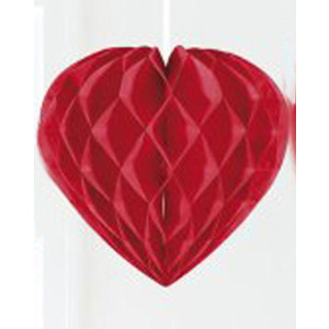 RED HANGING HONEYCOMB HEART - 30CM