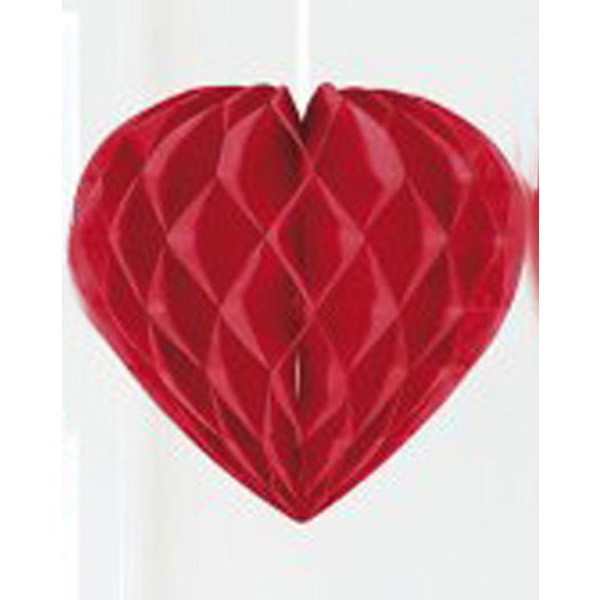 RED HANGING HONEYCOMB HEART - 30CM