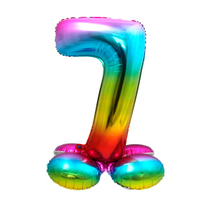 NUMBER 7 RAINBOW FOIL BALLOON WITH BASE - 72CM