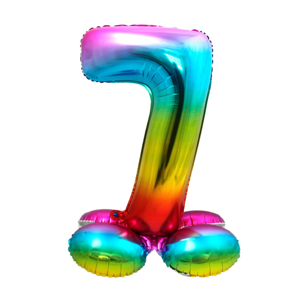 NUMBER 7 RAINBOW FOIL BALLOON WITH BASE - 72CM