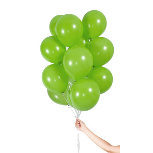 30 X GREEN BALLOONS WITH RIBBON - 23CM