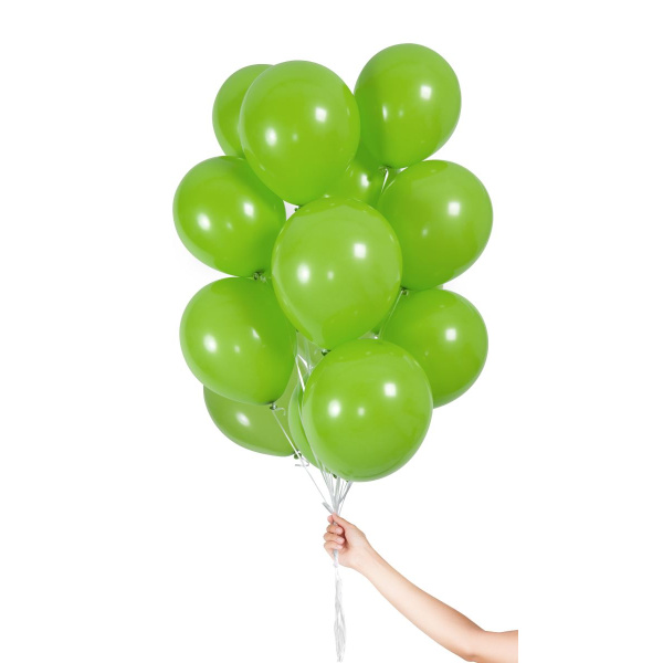 30 X GREEN BALLOONS WITH RIBBON - 23CM