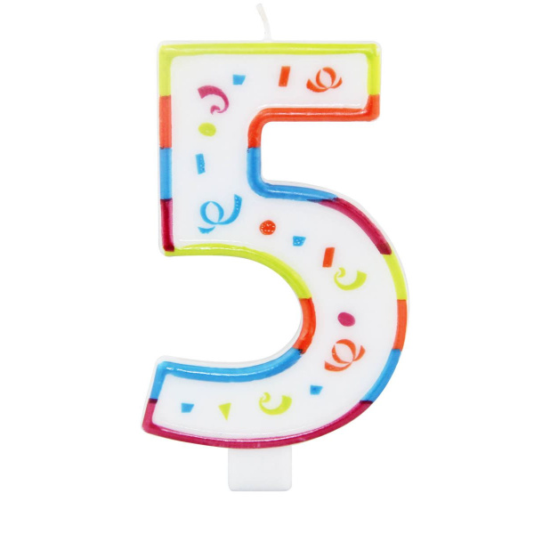 XL MULTICOLOURED NUMBER 5 CANDLE - 12.5CM