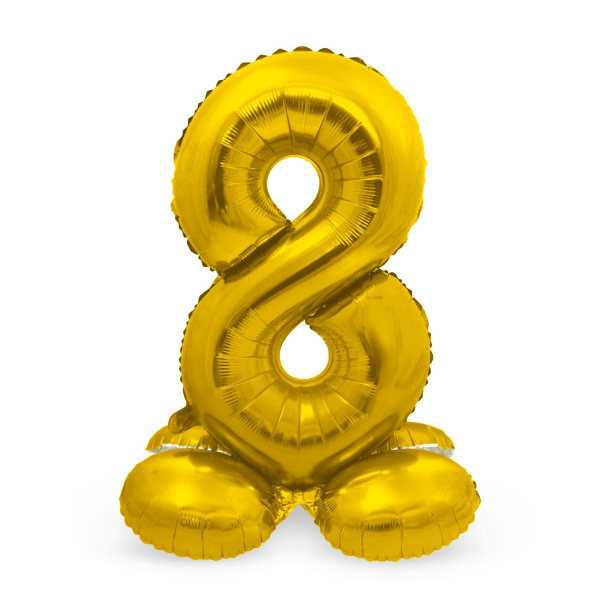 NUMBER 8 GOLD FOIL BALLOON WITH BASE - 72CM