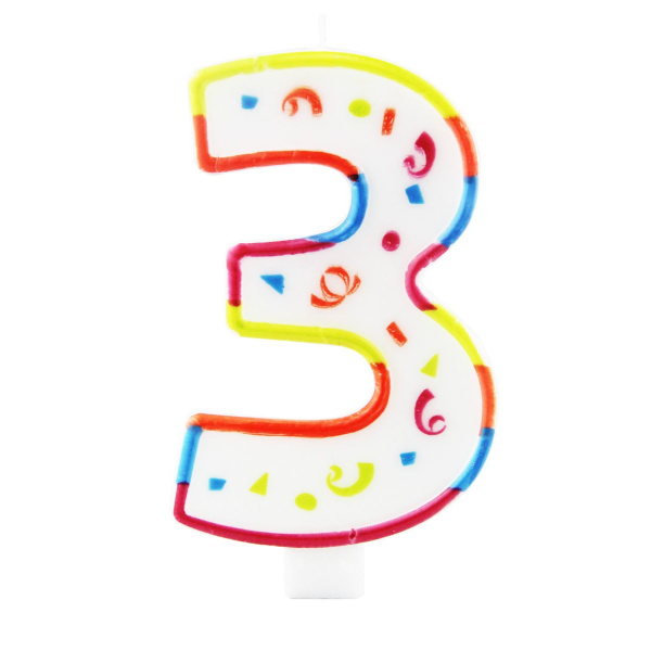 XL MULTICOLOURED NUMBER 3 CANDLE - 12.5CM