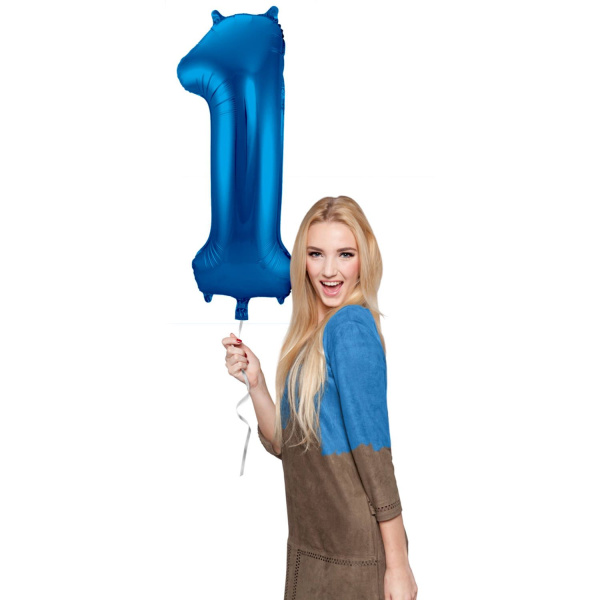 NUMBER 1 BLUE METALLIC FOIL BALLOON - 86CM