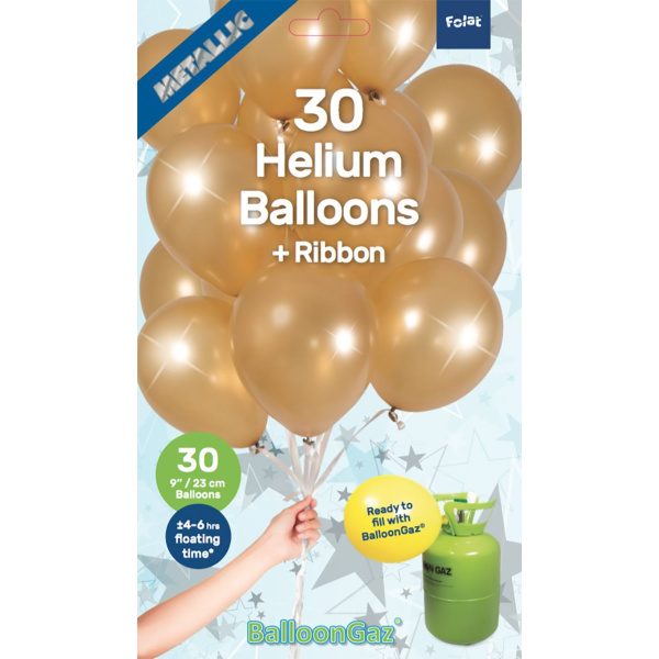 30 X GOLD BALLOONS WITH RIBBON - 23CM