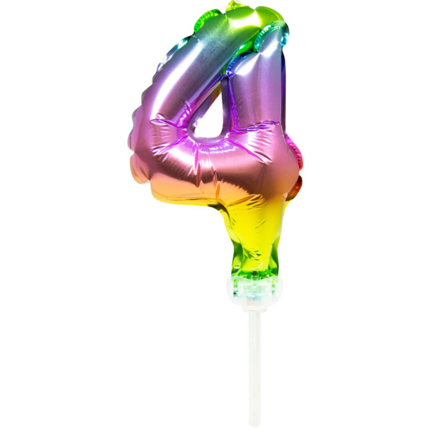 NUMBER 4 RAINBOW FOIL BALLOON CAKE TOPPER - 13CM