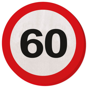 20 X 60TH BIRTHDAY PAPER NAPKINS TRAFFIC SIGNS - 33CM