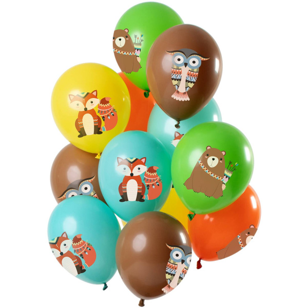 12 X FOREST ANIMAL MULTICOLOURED BALLOONS - 30CM