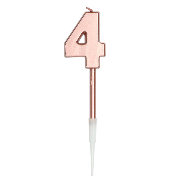 NUMBER 4 ROSE GOLD METALLIC CANDLE - 14CM