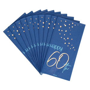 10 X 60TH BIRTHDAY TRUE BLUE NAPKINS - 33CM