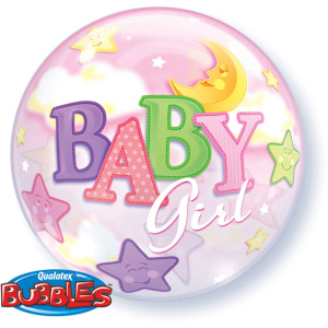 BABY GIRL MOON & STARS BUBBLE BALLOON - 56CM