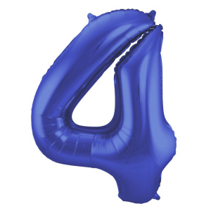 NUMBER 4 BLUE MATT METALLIC FOIL BALLOON - 86CM