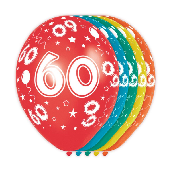 5 X 60TH BIRTHDAY BALLOONS - 30CM