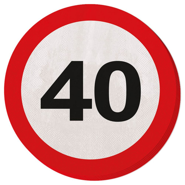 20 X 40TH BIRTHDAY PAPER NAPKINS TRAFFIC SIGNS - 33CM