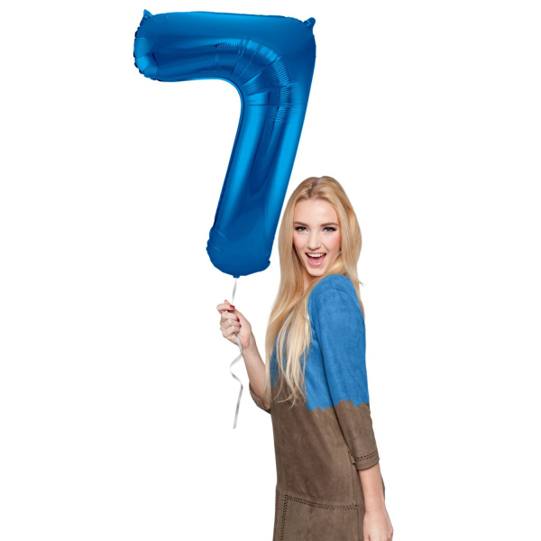 NUMBER 7 BLUE METALLIC FOIL BALLOON - 86CM