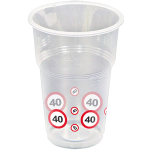 10 X 40TH BIRTHDAY PLASTIC CUPS TRAFFIC SIGNS - 250ML