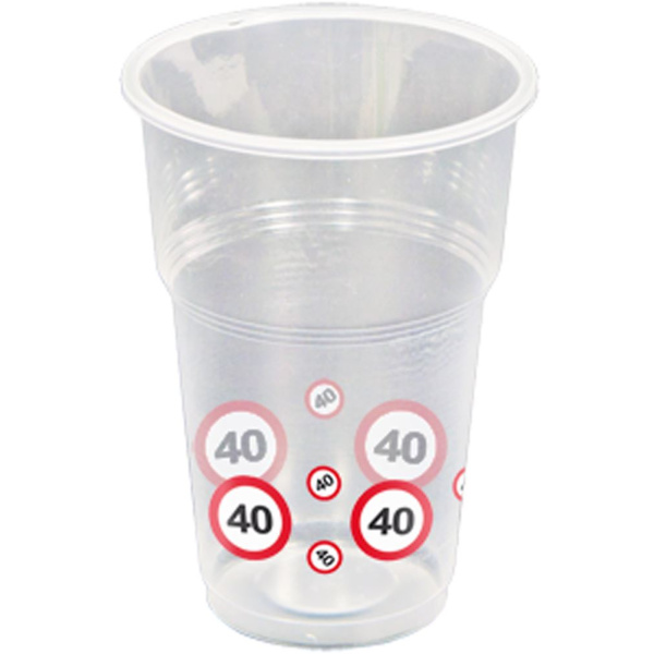 10 X 40TH BIRTHDAY PLASTIC CUPS TRAFFIC SIGNS - 250ML