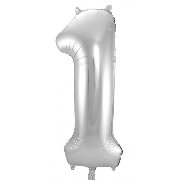 NUMBER 1 SILVER METALLIC FOIL BALLOON - 86CM