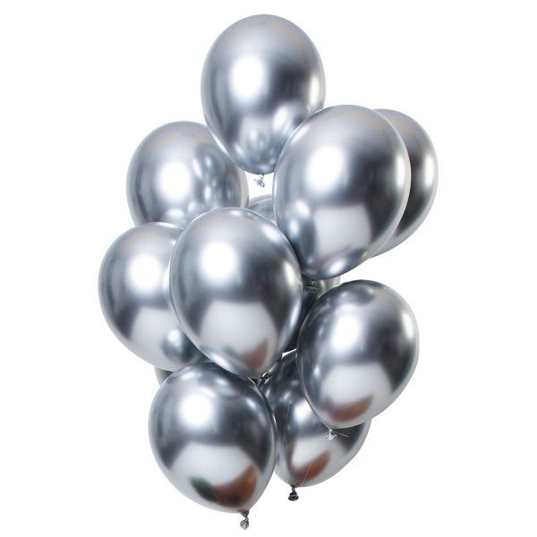 12 X SILVER MIRROR EFFECT BALLOONS - 33CM