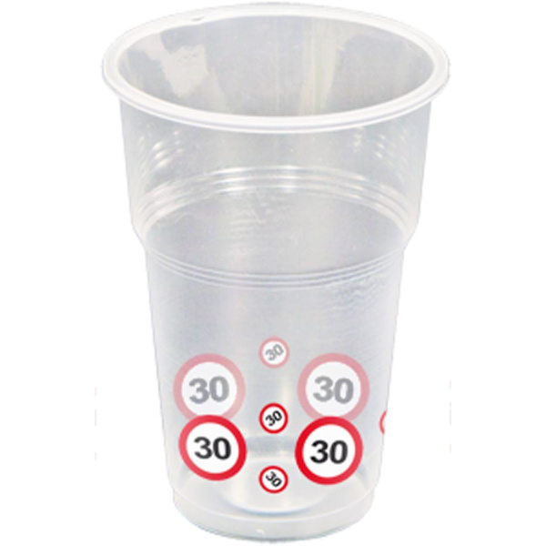 10 X 30TH BIRTHDAY PLASTIC CUPS TRAFFIC SIGNS - 250ML