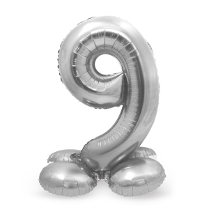 NUMBER 9 SILVER FOIL BALLOON WITH BASE - 72CM