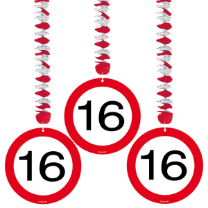 3 X 16TH BIRTHDAY HANGING DECS TRAFFIC SIGN