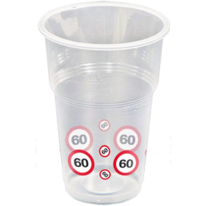 10 X 60TH BIRTHDAY PLASTIC CUPS TRAFFIC SIGNS - 250ML