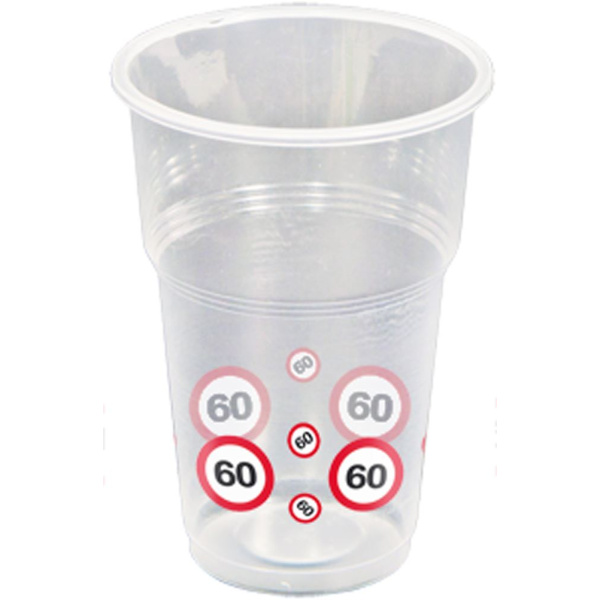 10 X 60TH BIRTHDAY PLASTIC CUPS TRAFFIC SIGNS - 250ML