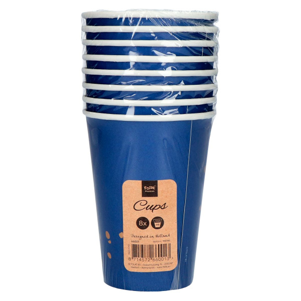 8 X TRUE BLUE PAPER PARTY CUPS - 350ML