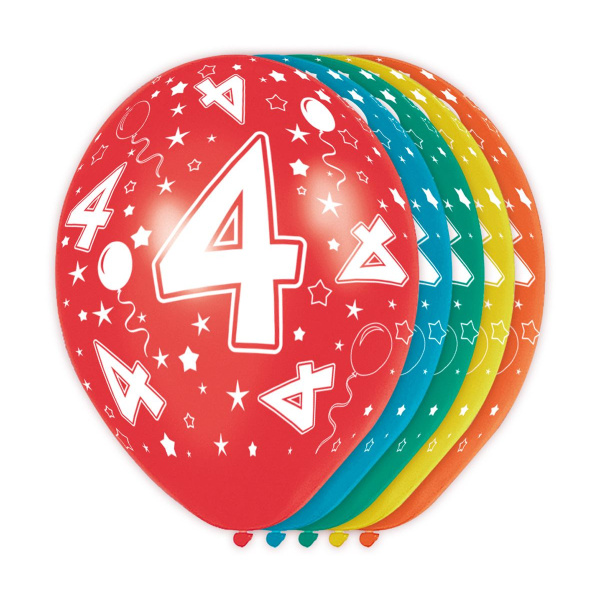 5 X 4TH BIRTHDAY BALLOONS - 30CM