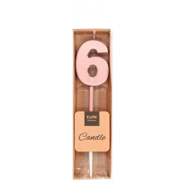 NUMBER 6 ROSE GOLD METALLIC CANDLE - 14CM