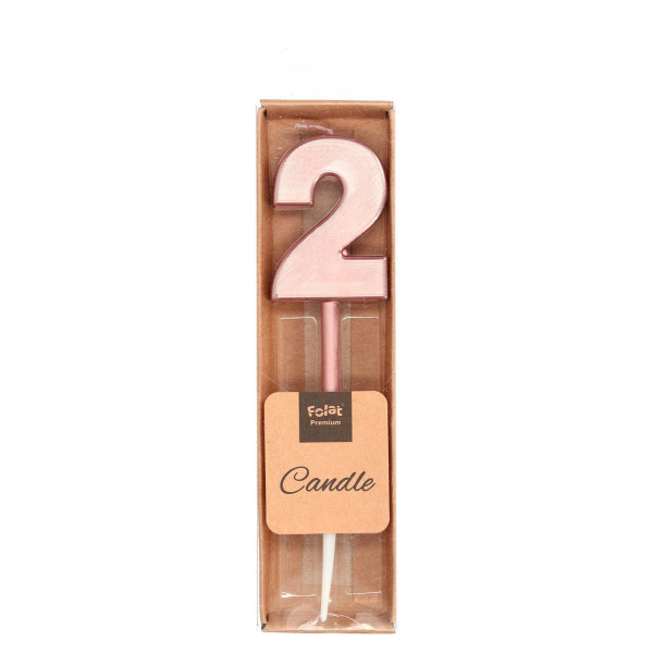 NUMBER 2 ROSE GOLD METALLIC CANDLE - 14CM