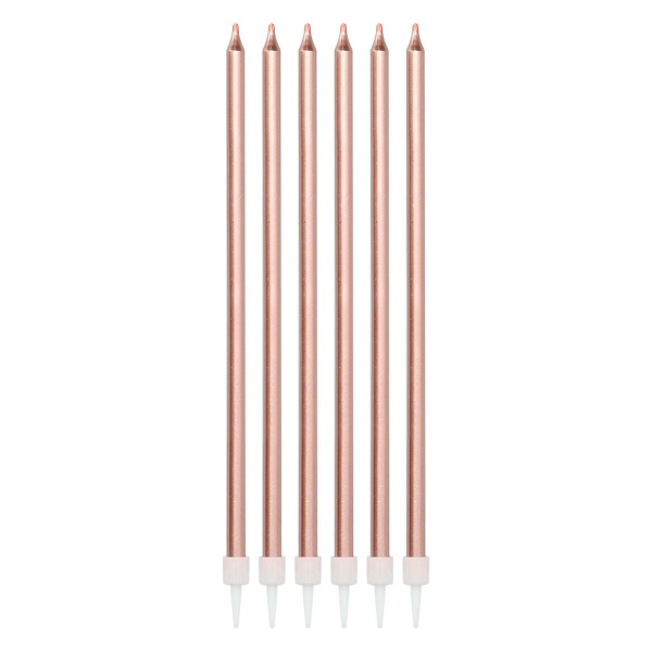 16 X ROSE GOLD METALLIC BIRTHDAY CANDLES - 15CM