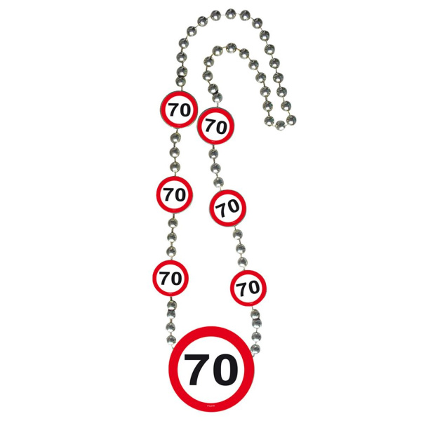 70TH BIRTHDAY BEADED NECKLACE TRAFFIC SIGN