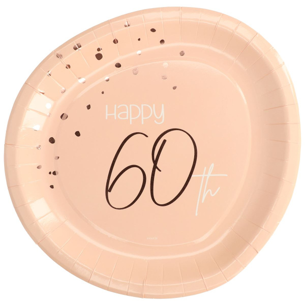 8 X 60TH BIRTHDAY LUSH BLUSH PARTY PLATES - 23CM