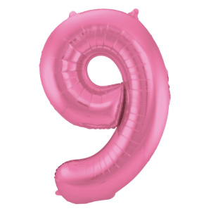 NUMBER 9 PINK MATT METALLIC FOIL BALLOON - 86CM