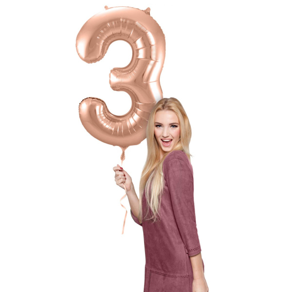 NUMBER 3 ROSE GOLD FOIL BALLOON - 86CM