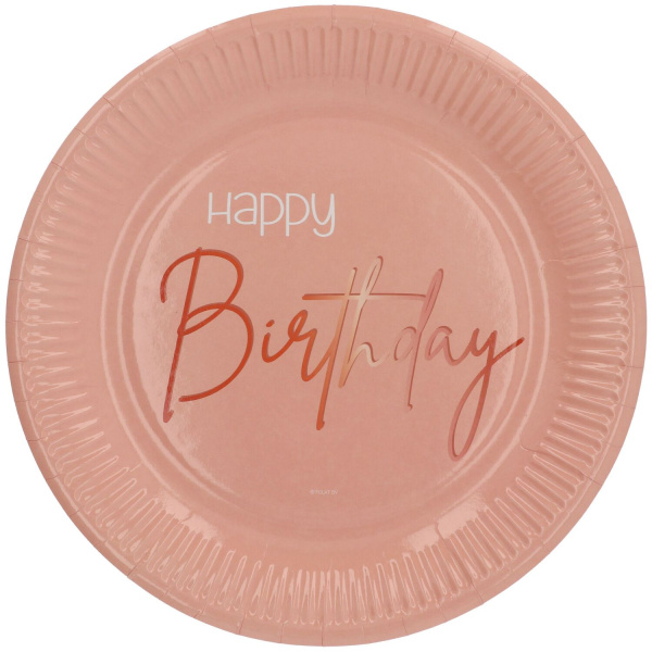 8 X HAPPY BIRTHDAY LUSH BLUSH PARTY PLATES - 23CM